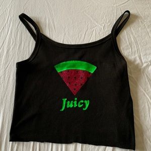 Black embellished camisole crop top with raw hem